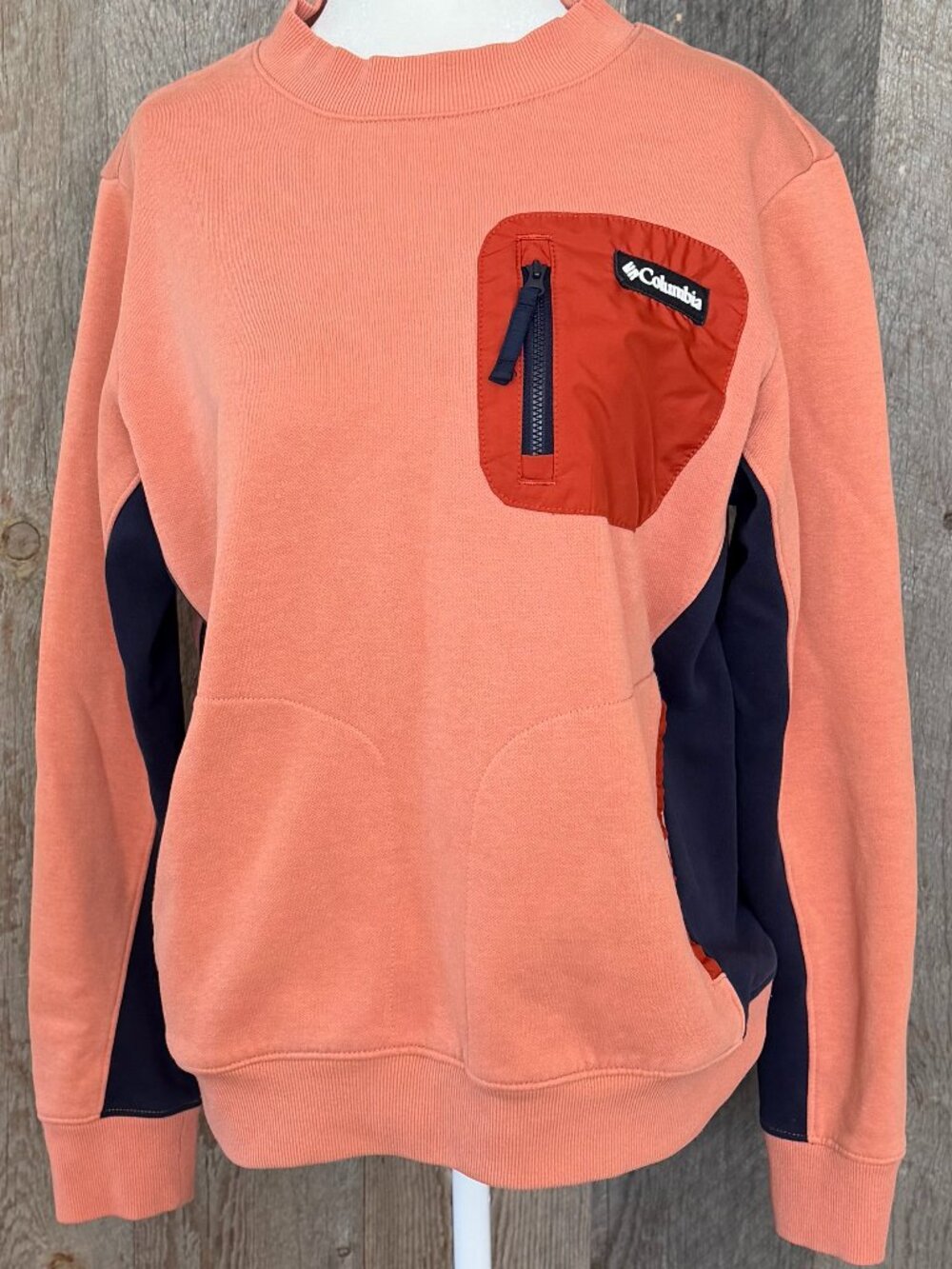 Columbia Sportswear Medium Orange Navy Color Block Crewneck Sweatshirt - Picture 2 of 7